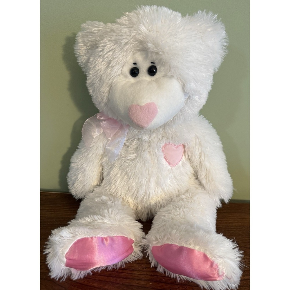 Vintage Goffa Teddy Bear White 16' Plush Pink‎ heart Nose